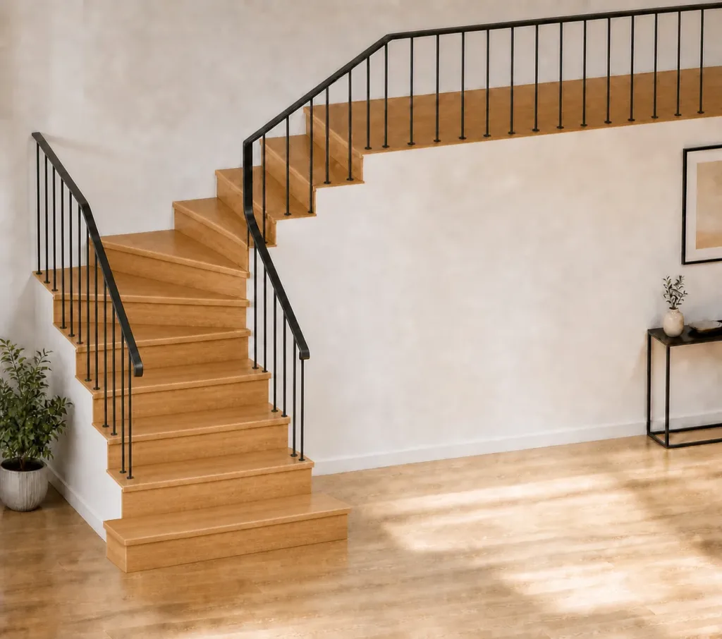 Overview of a FloorTrim staircase showing the main component areas