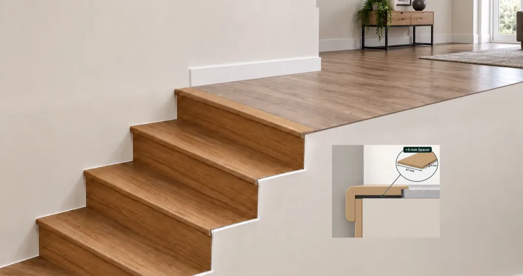 Finish A meeting the upper floor with a 4 mm MDF spacer detail