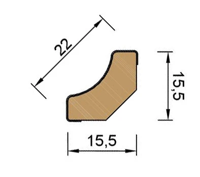 Scotia beading profile technical drawing, 15.5 × 15.5 mm